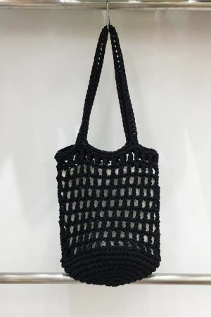 Artistic Forest Style Woven Bucket Tote Bag â€“ Hollow Fishing Net Design, Korean Wind Ins Shoulder Bag for Vacation