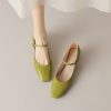Artistic Genuine Leather Mary Jane Shoes for Women - Square Toe, Medium Heeled, French Style, Perfect for Commuting