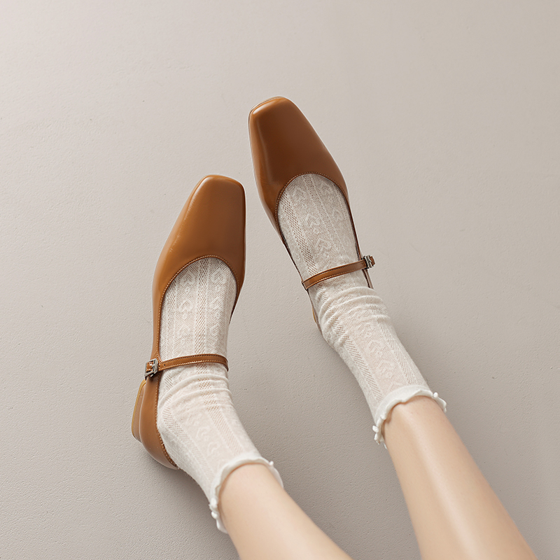 Artistic Genuine Leather Mary Jane Shoes for Women - Square Toe, Medium Heeled, French Style, Perfect for Commuting Artistic Genuine Leather Mary Jane Shoes for Women - Square Toe, Medium Heeled, French Style, Perfect for Commuting