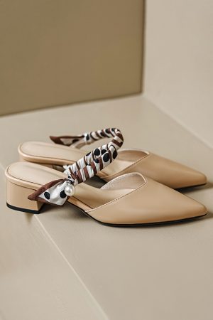 Artistic Genuine Leather Mid-Heel Slippers for Women - Slim Pointed Toe Half Mules, French Style Chic Footwear