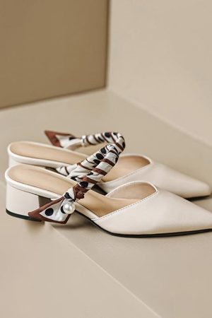 Artistic Genuine Leather Mid-Heel Slippers for Women - Slim Pointed Toe Half Mules, French Style Chic Footwear