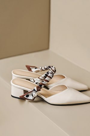 Artistic Genuine Leather Mid-Heel Slippers for Women - Slim Pointed Toe Half Mules, French Style Chic Footwear