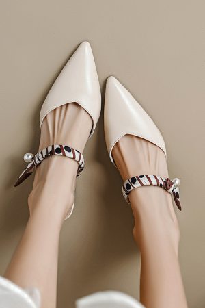 Artistic Genuine Leather Mid-Heel Slippers for Women - Slim Pointed Toe Half Mules, French Style Chic Footwear