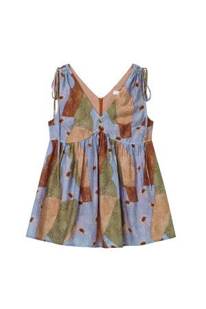 Artistic Printed Sleeveless Top with Shoulder Ties for Women - Casual Summer Beach Top, Perfect for Vacation Style