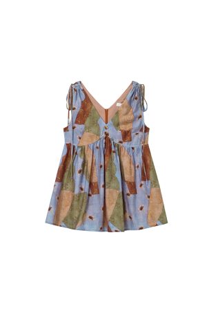 Artistic Printed Sleeveless Top with Shoulder Ties for Women - Casual Summer Beach Top, Perfect for Vacation Style
