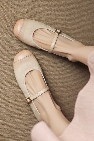 Artistic Retro One-Word Belt, Slim Spring Fashion Chinese-Style Flat Shoes for Women, Sweet Gentle Design