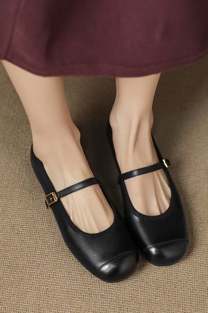 Artistic Retro One-Word Belt, Slim Spring Fashion Chinese-Style Flat Shoes for Women, Sweet Gentle Design