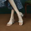 Artistic Slim Pearl Crystal Mid-Heel Square-Toe One-Strap Sandals for Women - Fairy Style Summer Footwear