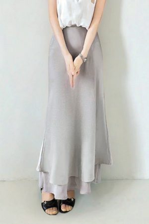 Asymmetrical Fishtail A-Line Mid-Length Skirt with Elastic Waist, Slimming Patchwork Chiffon Ruffles for Spring-Summer Fashion