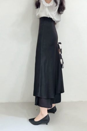 Asymmetrical Fishtail A-Line Mid-Length Skirt with Elastic Waist, Slimming Patchwork Chiffon Ruffles for Spring-Summer Fashion