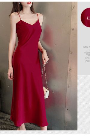 Asymmetrical Fishtail Spaghetti Strap Dress, Wrinkle-Resistant Chiffon, V-Neck, Mid-Length A-Line Dress for Spring and Summer