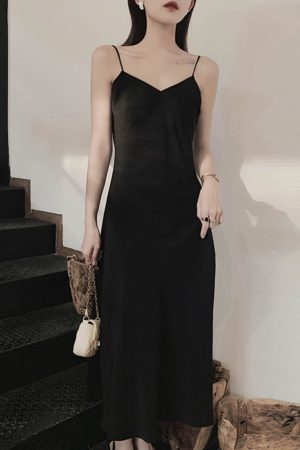 Asymmetrical Fishtail Spaghetti Strap Dress, Wrinkle-Resistant Chiffon, V-Neck, Mid-Length A-Line Dress for Spring and Summer