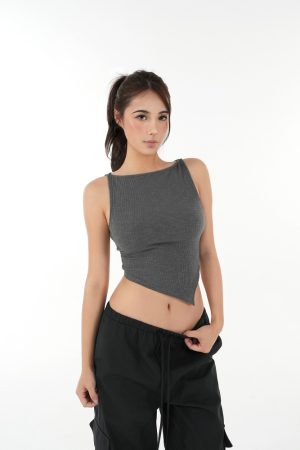 Asymmetrical Fitted Strap Knit Top with Microé€å­—é¢† - Trendy Y2K Style for Stylish Layering and Modern Looks