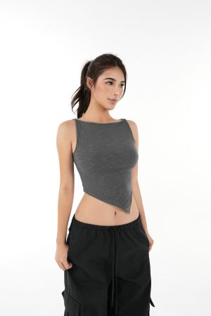 Asymmetrical Fitted Strap Knit Top with Microé€å­—é¢† - Trendy Y2K Style for Stylish Layering and Modern Looks