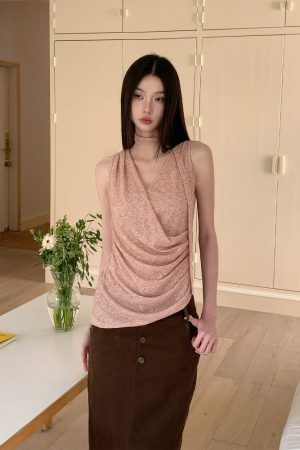 Asymmetrical Hem Pleated Halter Top - Flowy Summer Design with Side Waist Detail