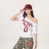 Asymmetrical Shoulder Sexy Short Sleeve T-Shirt for Women - Summer Slim Fit Beer Team Captain American Design, Y2K Style