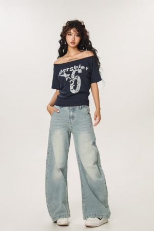 Asymmetrical Shoulder Sexy Short Sleeve T-Shirt for Women - Summer Slim Fit Beer Team Captain American Design, Y2K Style