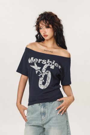 Asymmetrical Slim Fit Short Sleeve T-Shirt for Women - Spicy Girl American Style Summer Top, Unique 90s Inspired Fashion