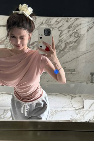 Asymmetrical Slim Fit Short Sleeve T-Shirt for Women - Summer Elastic Top, Natural Beauty Formula, Casual Chic Style