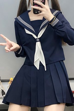 Authentic Black Indigo Three-Volume Unruly Sailor Suit Set - Camellia & Book JK Uniform, Basic Version, Korean Style Middle School Outfit