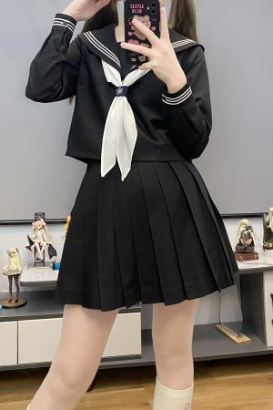 Authentic Black Indigo Three-Volume Unruly Sailor Suit Set - Camellia & Book JK Uniform, Basic Version, Korean Style Middle School Outfit