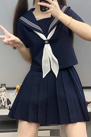 Authentic Black Indigo Three-Volume Unruly Sailor Suit Set - Camellia & Book JK Uniform, Basic Version, Korean Style Middle School Outfit