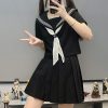 Authentic Black Indigo Three-Volume Unruly Sailor Suit Set - Camellia & Book JK Uniform, Basic Version, Korean Style Middle School Outfit