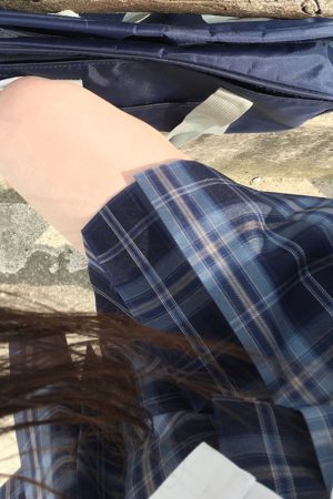 Authentic JK Plaid Pleated Skirt - A-line Checkered Midi Skirt for Women - Y2K Inspired Sea Night Design