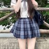 Authentic JK Plaid Pleated Skirt - A-line Checkered Midi Skirt for Women - Y2K Inspired Sea Night Design