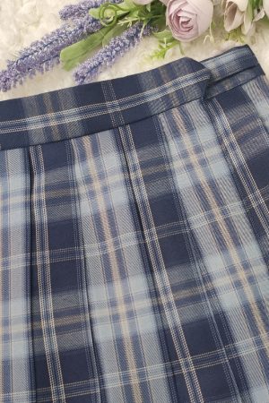 Authentic JK Plaid Pleated Skirt - A-line Checkered Midi Skirt for Women - Y2K Inspired Sea Night Design