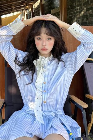 Autumn Color Block Striped Long Sleeve Dress for Women, Waist-Cinching Slimming Casual Dress, 90s Inspired Fashion