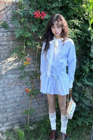 Autumn Color Block Striped Long Sleeve Dress for Women, Waist-Cinching Slimming Casual Dress, 90s Inspired Fashion