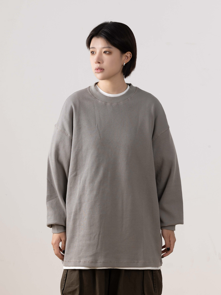 Autumn Minimalist Breathable Waffle Long Sleeve T-Shirt for Men - Loose Fit Round Neck Casual Wear Trend Autumn Minimalist Breathable Waffle Long Sleeve T-Shirt for Men - Loose Fit Round Neck Casual Wear Trend