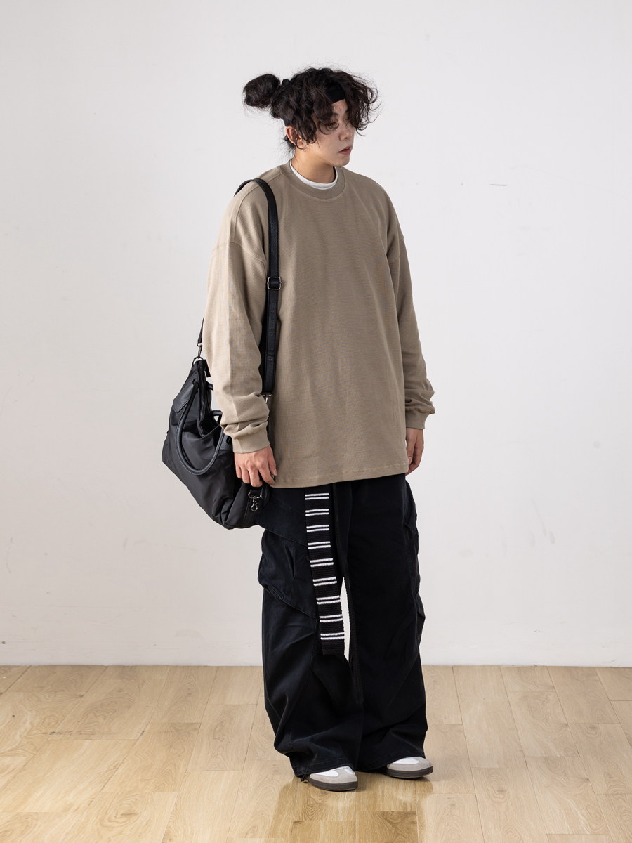 Autumn Minimalist Breathable Waffle Long Sleeve T-Shirt for Men - Loose Fit Round Neck Casual Wear Trend Autumn Minimalist Breathable Waffle Long Sleeve T-Shirt for Men - Loose Fit Round Neck Casual Wear Trend