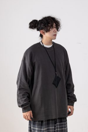 Autumn Minimalist Breathable Waffle Long Sleeve T-Shirt for Men - Loose Fit Round Neck Casual Wear Trend