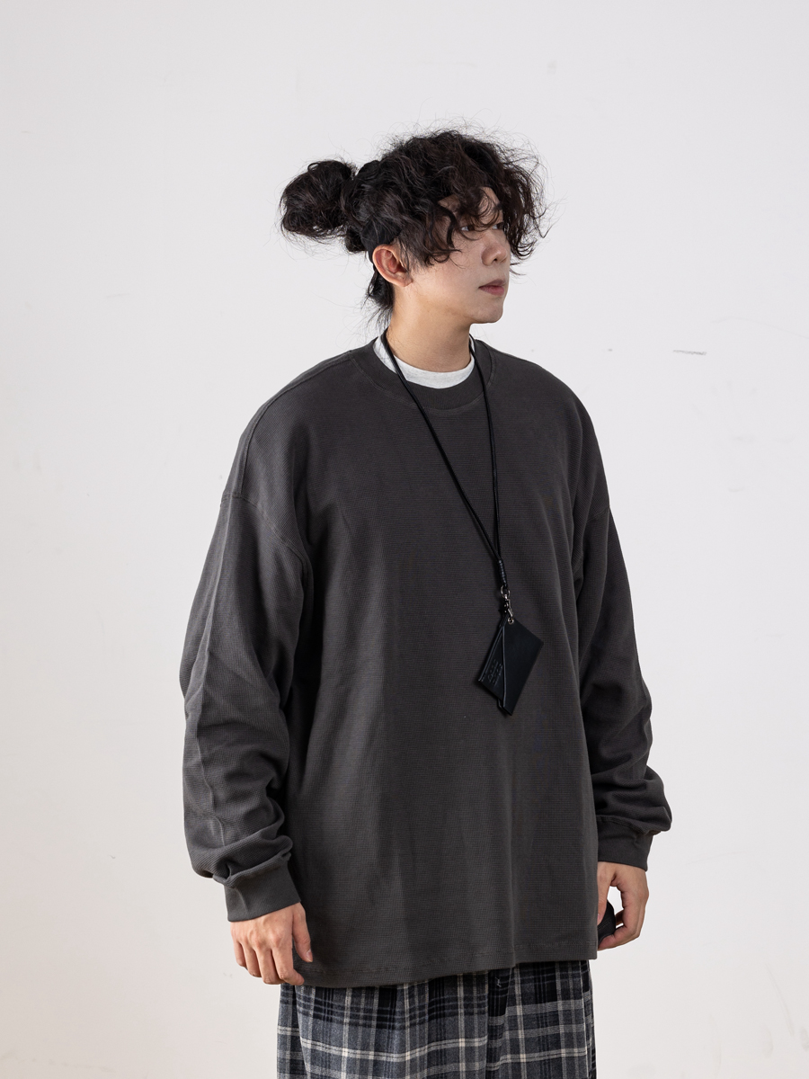 Autumn Minimalist Breathable Waffle Long Sleeve T-Shirt for Men - Loose Fit Round Neck Casual Wear Trend Autumn Minimalist Breathable Waffle Long Sleeve T-Shirt for Men - Loose Fit Round Neck Casual Wear Trend