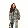 Autumn Plaid Color-Block Long Sleeve Shirt for Women - Retro Patchwork Loose Blouse in 90s Style