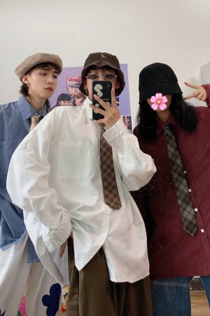 Autumn Vintage Hong Kong Style Long Sleeve Shirt for Women - Loose BF Korean Lazy Style with Tie, Available in 8 Colors