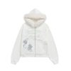 Autumn Winter Fleece-Lined Hoodie for Women - Black and White Printed Loose Jacket, Casual Streetwear Style