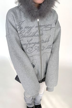 Autumn Winter Fleece-Lined Hoodie for Women - Black and White Printed Loose Jacket, Casual Streetwear Style