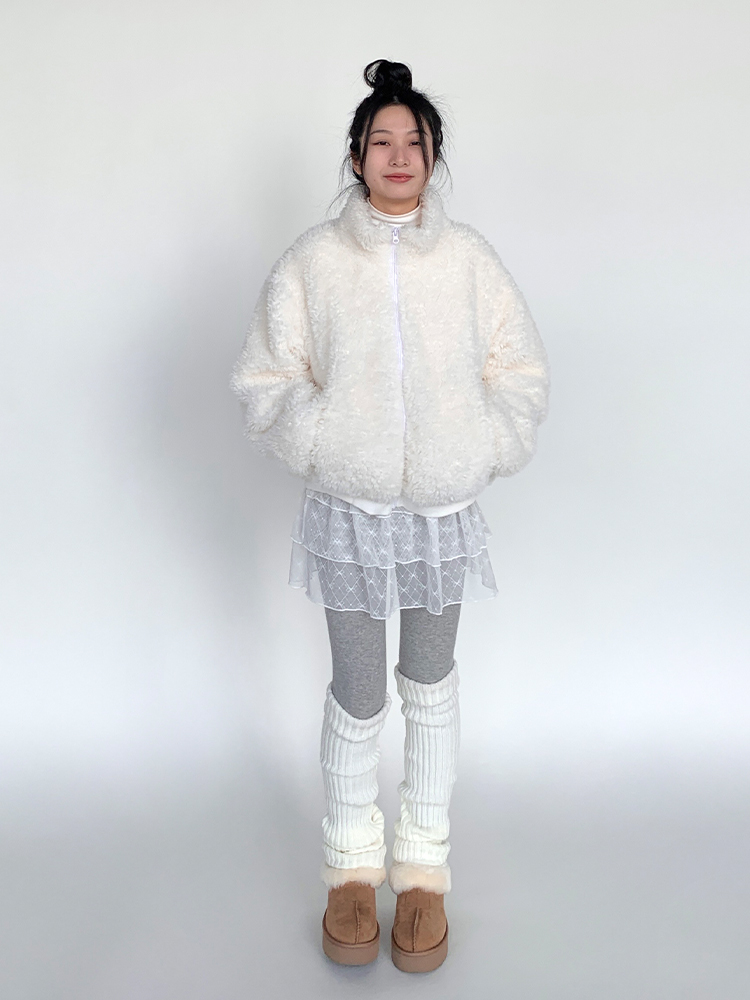 Autumn Winter Short-Haired Lamb Wool Coat - Loose Stylish Warm Stand-Up Collar Outerwear Autumn Winter Short-Haired Lamb Wool Coat - Loose Stylish Warm Stand-Up Collar Outerwear