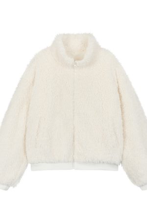Autumn Winter Short-Haired Lamb Wool Coat - Loose Stylish Warm Stand-Up Collar Outerwear