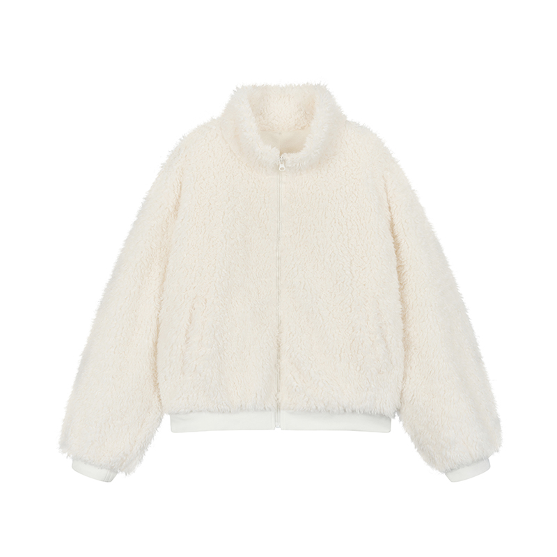 Autumn Winter Short-Haired Lamb Wool Coat - Loose Stylish Warm Stand-Up Collar Outerwear
