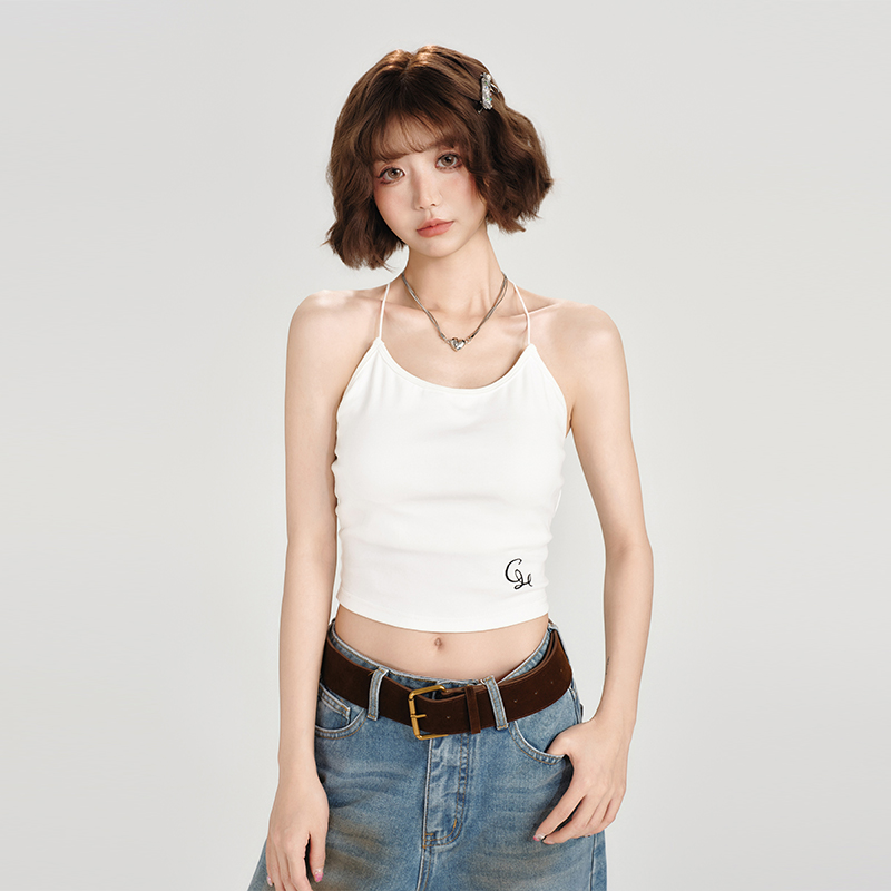 Backless American Retro Camisole for Women - Summer Style with Built-In Padding, Short Inner Top, Chic and Girly Design Backless American Retro Camisole for Women - Summer Style with Built-In Padding, Short Inner Top, Chic and Girly Design