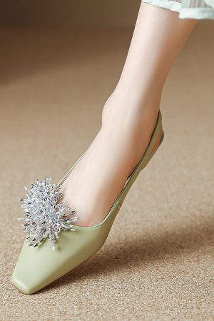 Backless Rhinestone Sandals for Women - French Fairy Style Closed-Toe Flats, Elegant Italian Design, Sparkling Fashion Footwear