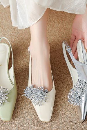 Backless Rhinestone Sandals for Women - French Fairy Style Closed-Toe Flats, Elegant Italian Design, Sparkling Fashion Footwear