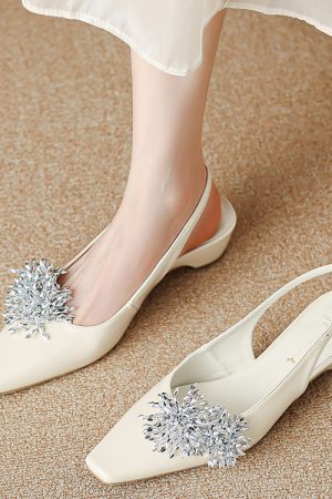 Backless Rhinestone Sandals for Women - French Fairy Style Closed-Toe Flats, Elegant Italian Design, Sparkling Fashion Footwear
