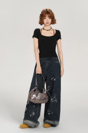 Backless Spicy Girl Short Sleeve T-Shirt for Women - American Style Summer Two-Piece Set with Strap Design