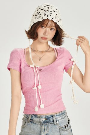 Backless Spicy Girl Short Sleeve T-Shirt for Women - American Style Summer Two-Piece Set with Strap Design