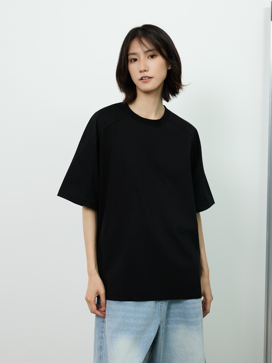 Basic Design Short-Sleeve T-Shirt for Men with Closed Front Shoulder Seam, Loose American Style, Versatile Casual Tee Basic Design Short-Sleeve T-Shirt for Men with Closed Front Shoulder Seam, Loose American Style, Versatile Casual Tee